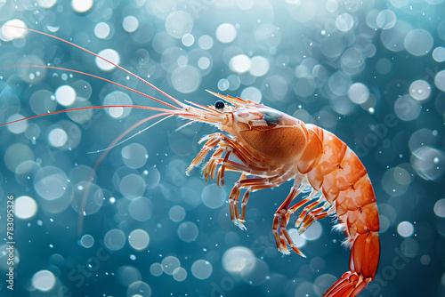 shrimp on blue underwater background
