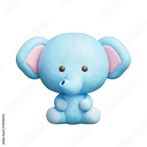 3D cute elephant, Cartoon animal character, 3D rendering. photo