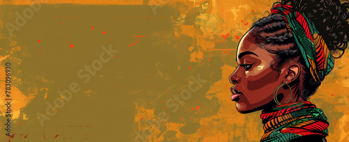 A vivid illustration. An image of an African-American woman, a place for text, a banner. The concept of the day of the abolition of slavery in America, June 19, freedom, heritage and culture photo