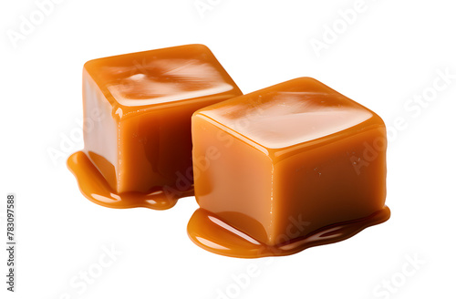 Sweet caramel candy squares isolated on transparent background