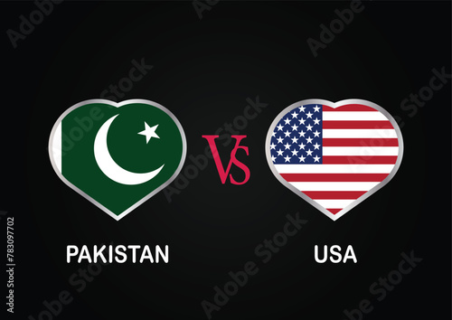 Pakistan Vs USA, Cricket Match concept with creative illustration of participant countries flag Batsman and Hearts isolated on black background