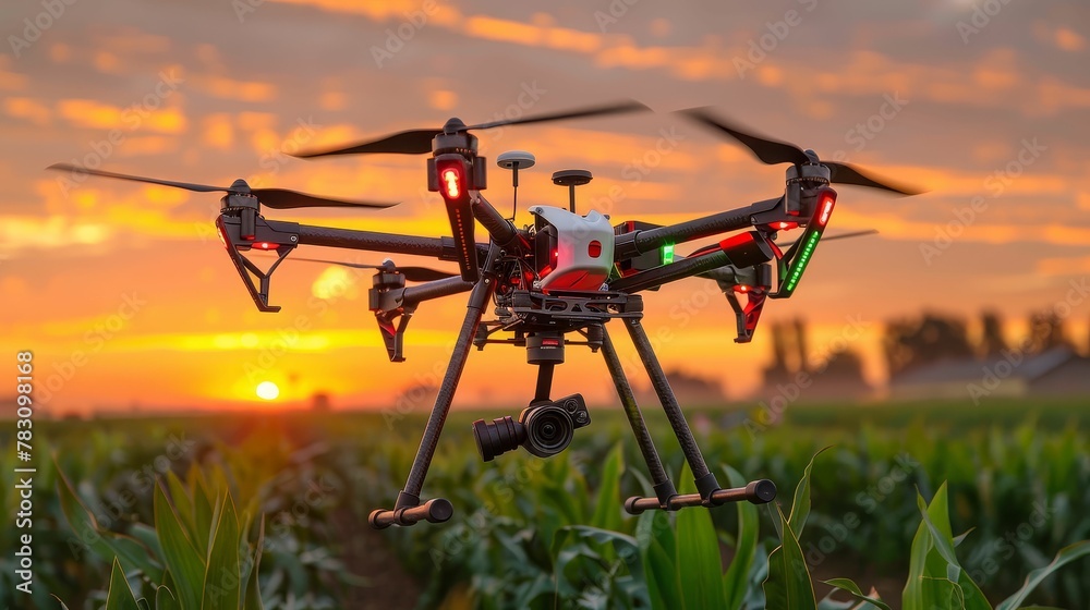 Drone flying over genetically modified crops, dawn lighting, innovation in agriculture ar 43 Drone flying over genetically modified crops, dawn lighting, innovation in agriculture ar 43