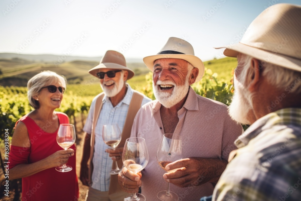 happy Group of joyful seniors enjoying wine tasting in a vineyard, sunny day leisure, lifestyle, friendship, enjoyment, vineyard happy Group of joyful seniors enjoying wine tasting in a vineyard, sunny day leisure, lifestyle, friendship, enjoyment, vineyard