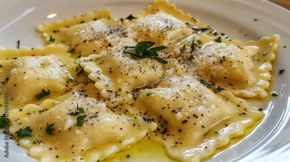 Gourmet Homemade Ravioli with Cheese and Herb Topping Gourmet Homemade Ravioli with Cheese and Herb Topping