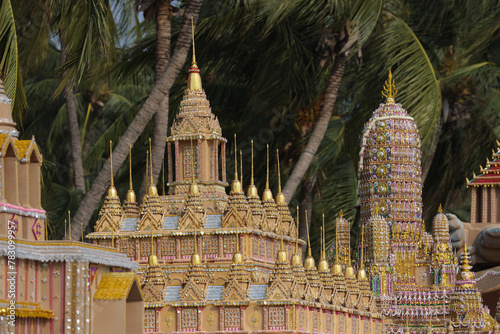 Forming sand pagodas , Songkran festival at Bangsean Chonburi Thailand photo