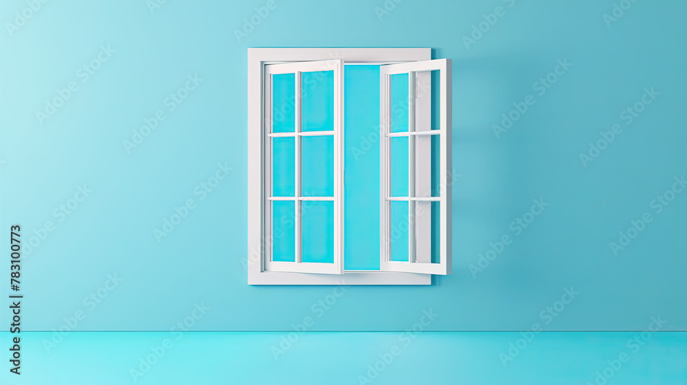 Isolated white window frame on pastel blue background Isolated white window frame on pastel blue background