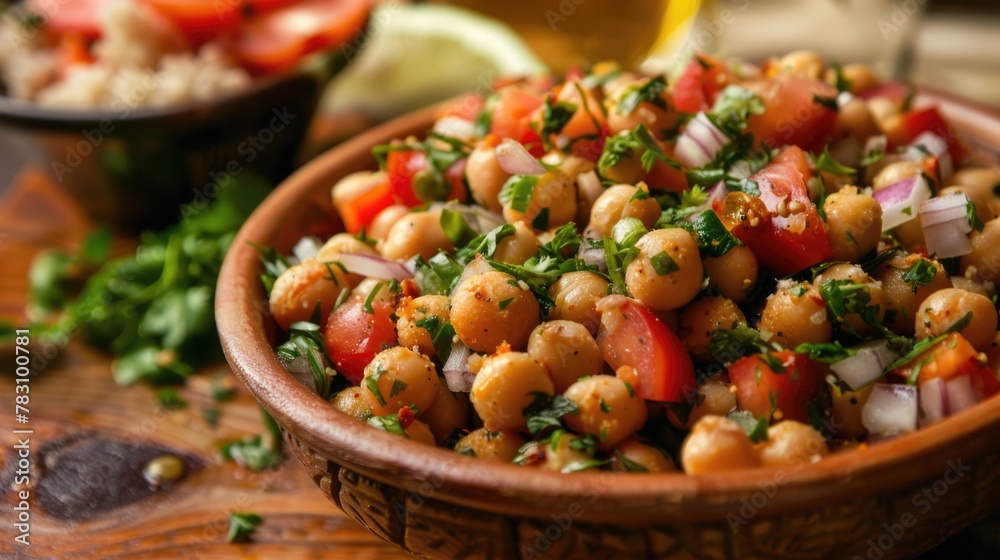 Fresh Chickpea Salad Bowl with Herbs and Olive Oil Drizzle Fresh Chickpea Salad Bowl with Herbs and Olive Oil Drizzle