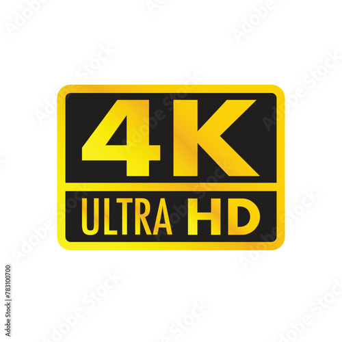 4K ULTRA HD. Presentation plate in gold color, information icon for TVs on a white background.