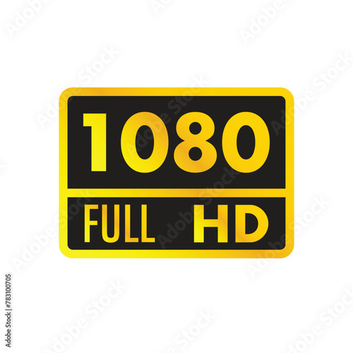 1080 full hd. Presentation plate in gold color, information icon for TVs on a white background.