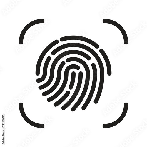 Fingerprint icon, Simple illustration of a fingerprint in a frame on a white background.