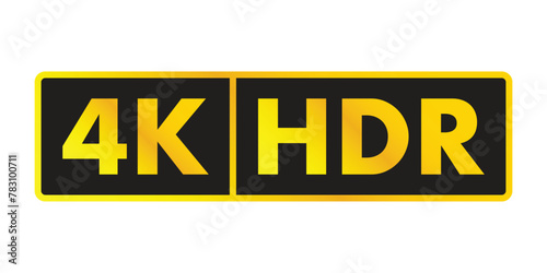 4K HDR. Presentation plate in gold color, icon for TVs on a white background.