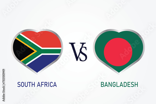 South Africa Vs Bangladesh, Cricket Match concept with creative illustration of participant countries flag Batsman and Hearts isolated on white background