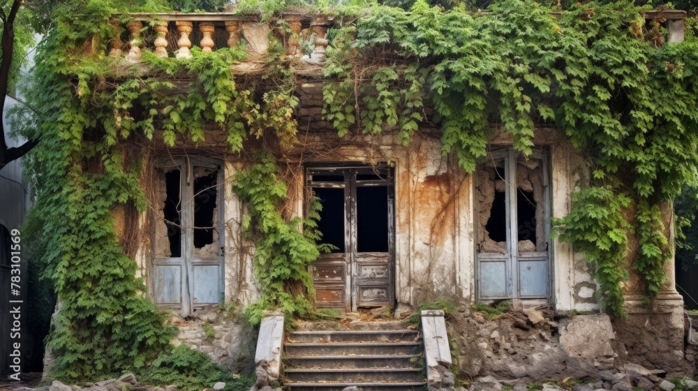 Historic house featuring lush creeper facade