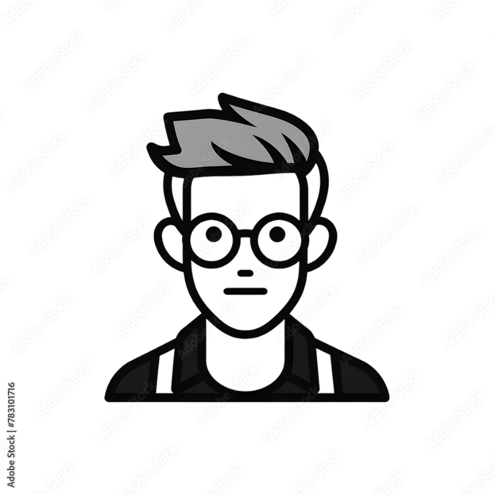 Man face black linear cartoon icon of user isolated on transparent background