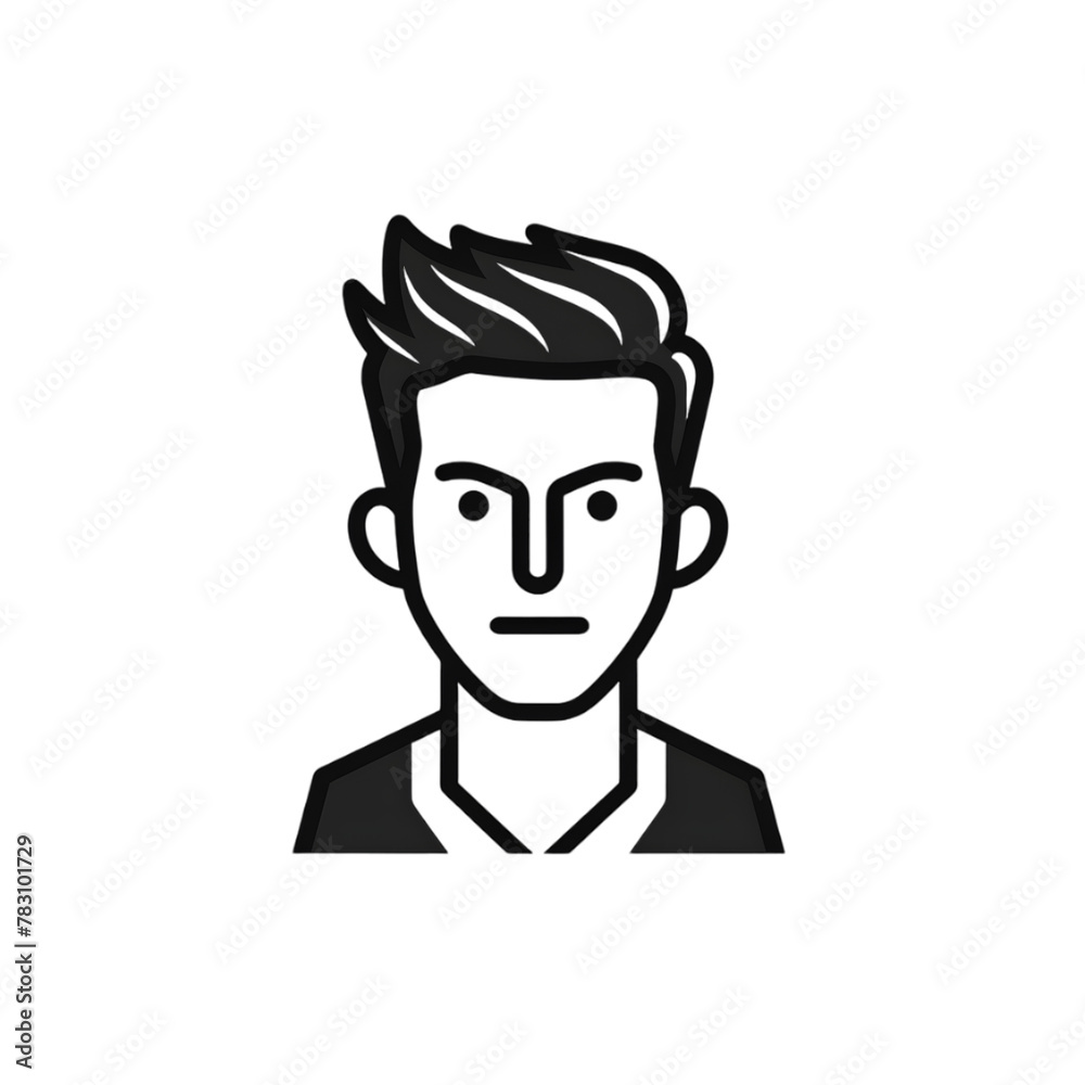 Man face black linear cartoon icon of user isolated on transparent background
