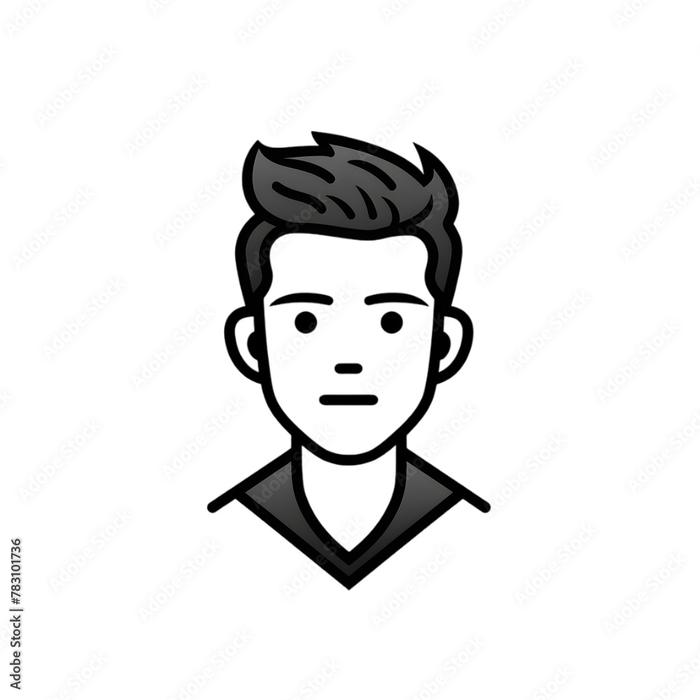 Man face black linear cartoon icon of user isolated on transparent background
