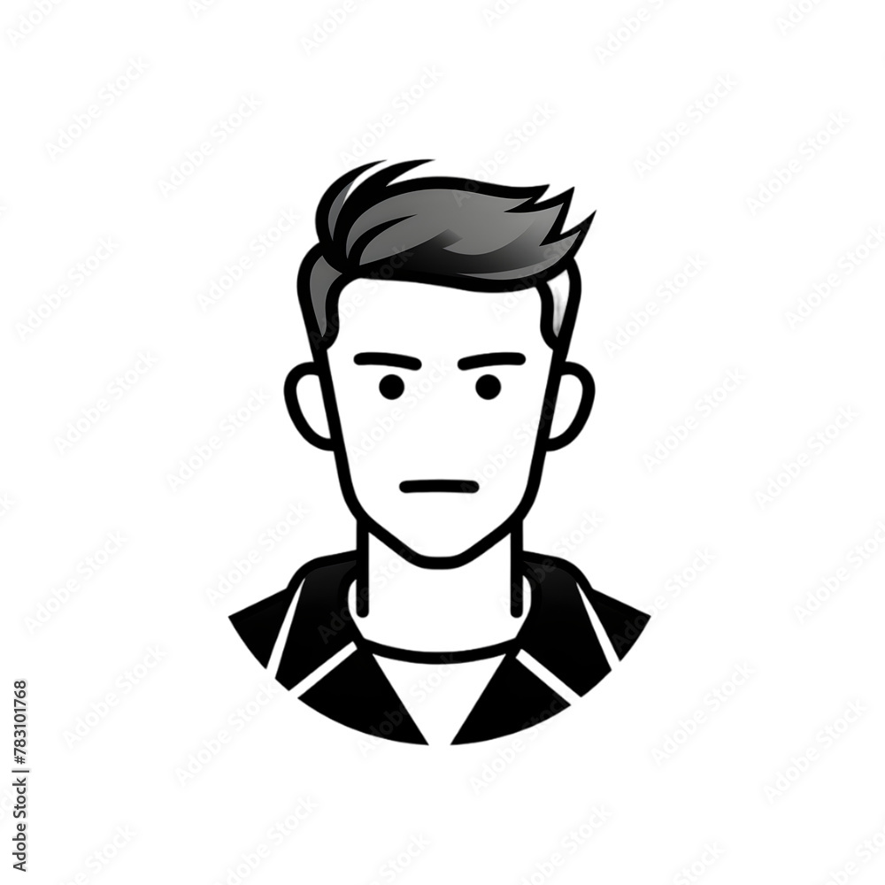 Man face black linear cartoon icon of user isolated on transparent background