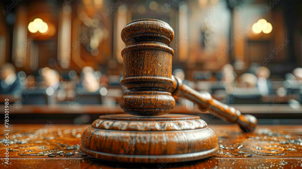 Law theme, mallet of judge, wooden gavel and money Law theme, mallet of judge, wooden gavel and money
