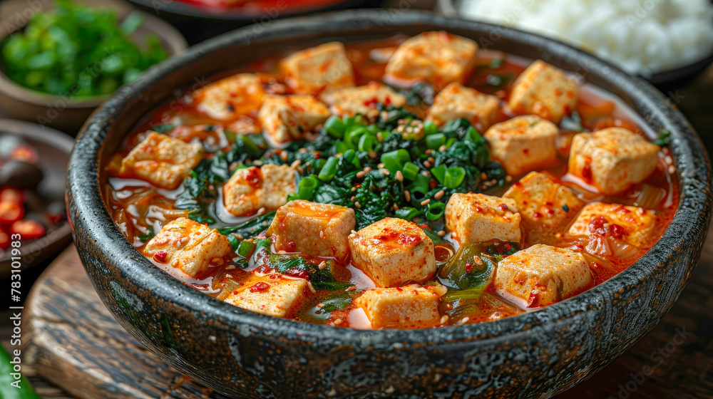 Korean traditional food Tteokbokki, miso soup