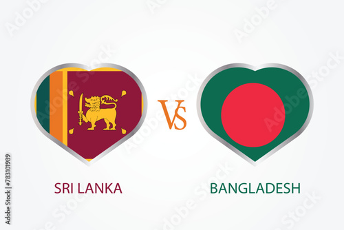 Sri Lanka Vs Bangladesh, Cricket Match concept with creative illustration of participant countries flag Batsman and Hearts isolated on white background