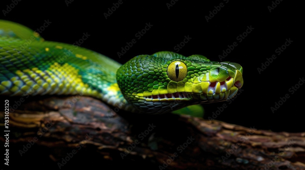 Vibrant Green Tree Python Coiled on Branch Vibrant Green Tree Python Coiled on Branch