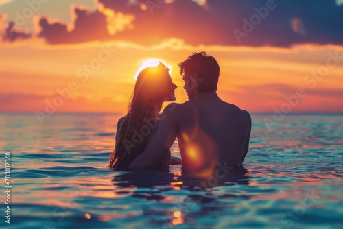 Summer Love: Romantic Couple Embracing by the Sea