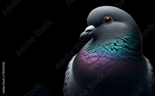 A closeup pigeon in a black background ai generated