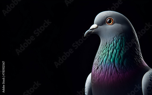 A closeup pigeon in a black background ai generated