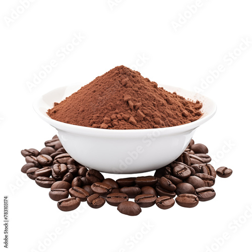 Ground coffee and beans isolated on transparent background