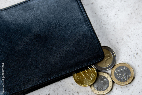 Leather partmone with money, coins and bills. Business concept. photo