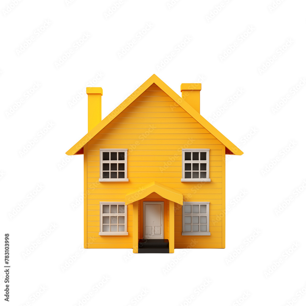 3D Yellow house isolated on transparent background