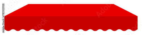 Shop awning tent. Cafe sunshade, store canopy, straight pure red roof. 3D realistic vector illustration isolated on white.