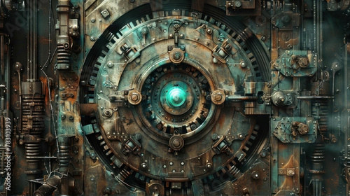 Explore the depths of cyberpunk aesthetics with this captivating image of a futuristic vault door