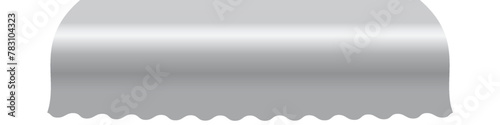 Shop awning tent with wavy edge. Cafe sunshade, store canopy, pure silver dome roof. 3D realistic vector illustration isolated on white.