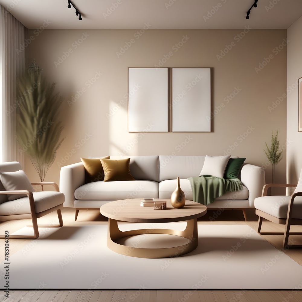 Minimal contemporary bohemian living room, interior mock up, neutral colors Minimal contemporary bohemian living room, interior mock up, neutral colors