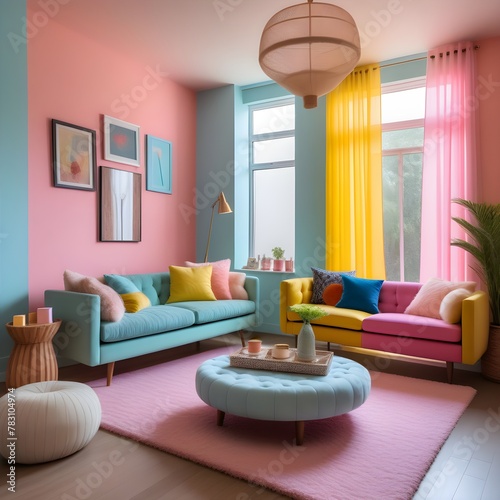 Eclectic colorful living room mock up  interior design mock up with