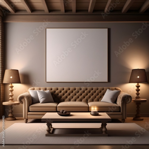 Cozy minimal contemporary living room mock up, interior design mock up with neutral colors