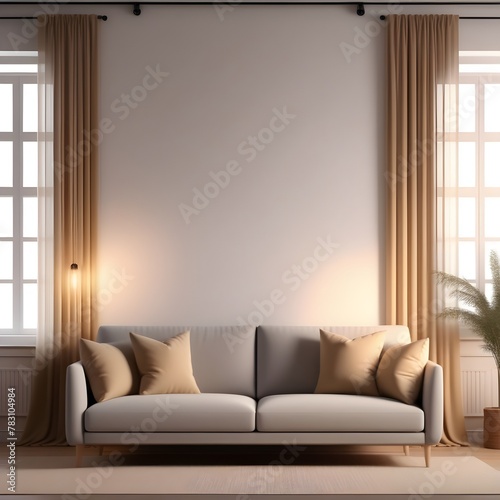 Cozy minimal contemporary living room mock up, interior design mock up with neutral colors