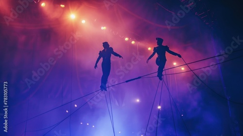 Tightrope walkers at the circus. AI generated