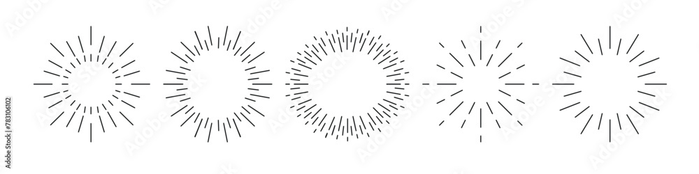 Sunburst set isolated on white background. Sunburst black color Sunburst set isolated on white background. Sunburst black color