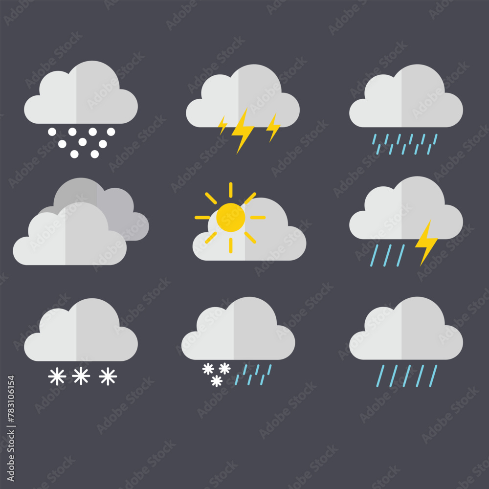 Weather icon set. Weather icons for web. Forecast weather flat symbols