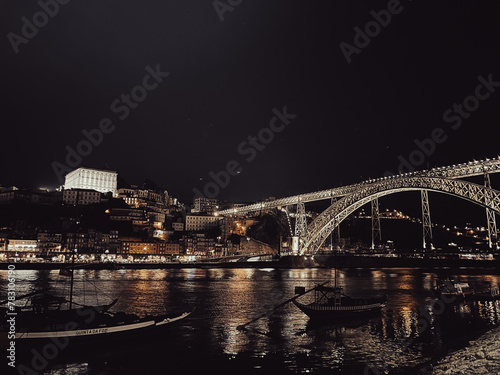 Porto bridge over the river at night