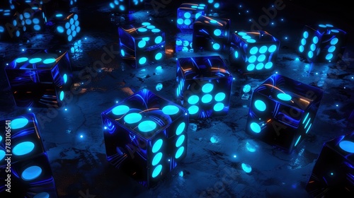 Black dice with blue neon light Desktop Wallpaper 