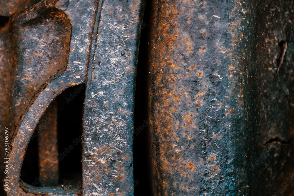 Close view of very old railroad wheel with heavy corrosion Close view of very old railroad wheel with heavy corrosion