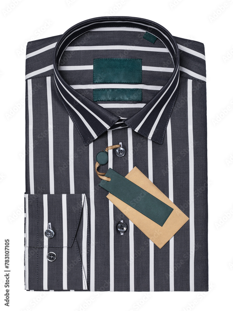 Classic black and white striped folded long sleeve shirt isolated on white background, top view Classic black and white striped folded long sleeve shirt isolated on white background, top view