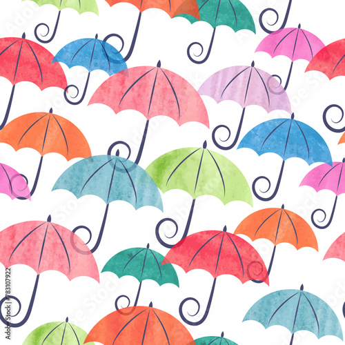 Colorful umbrellas pattern. Seamless watercolor vector illustration
