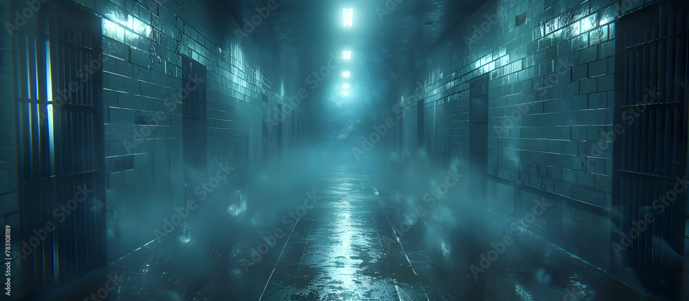 Enigmatic Futuristic Prison with Cryogenic Inmates Suspended in Blurred Stasis Pods Sci Fi Documentary Style Atmosphere - obrazy, fototapety, plakaty 