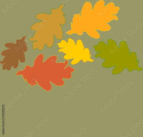 Autumn leaf shapes on a green background