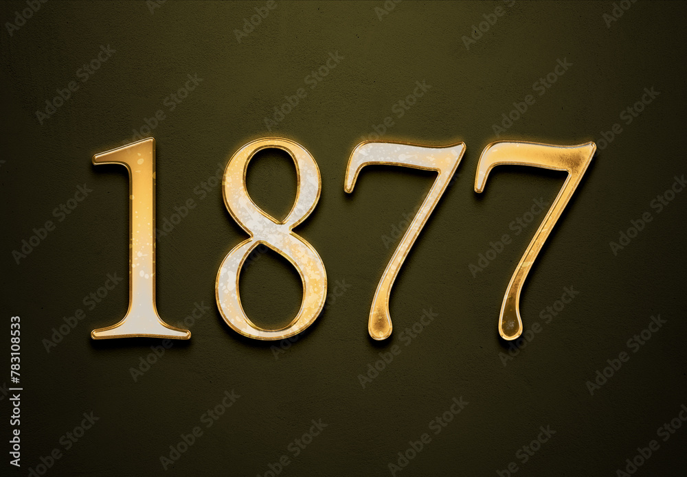 Old gold effect of 1877 number with 3D glossy style Mockup.	