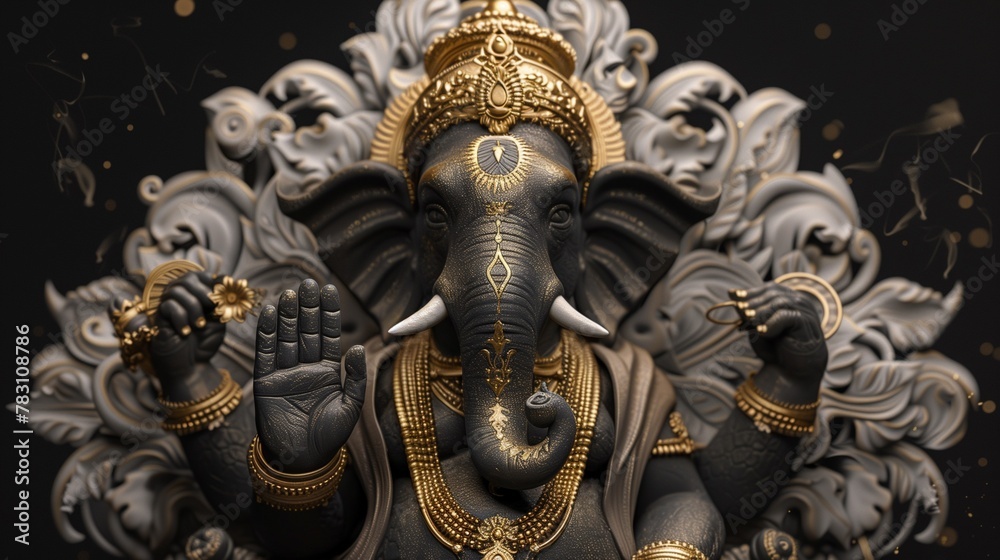 GANESHA gold and black. 3d clay design. GANESHA gold and black. 3d clay design.
